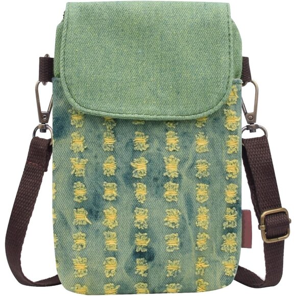 Women Green Handmade Cute Cross Body Phone Purse with Adjustable Shoulder Strap - Picture 1 of 7